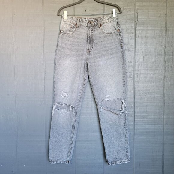 Zara 100% Cotton Vintage-Inspired Look High-Rise Distressed Gray Jeans. Size 6 - Picture 1 of 7